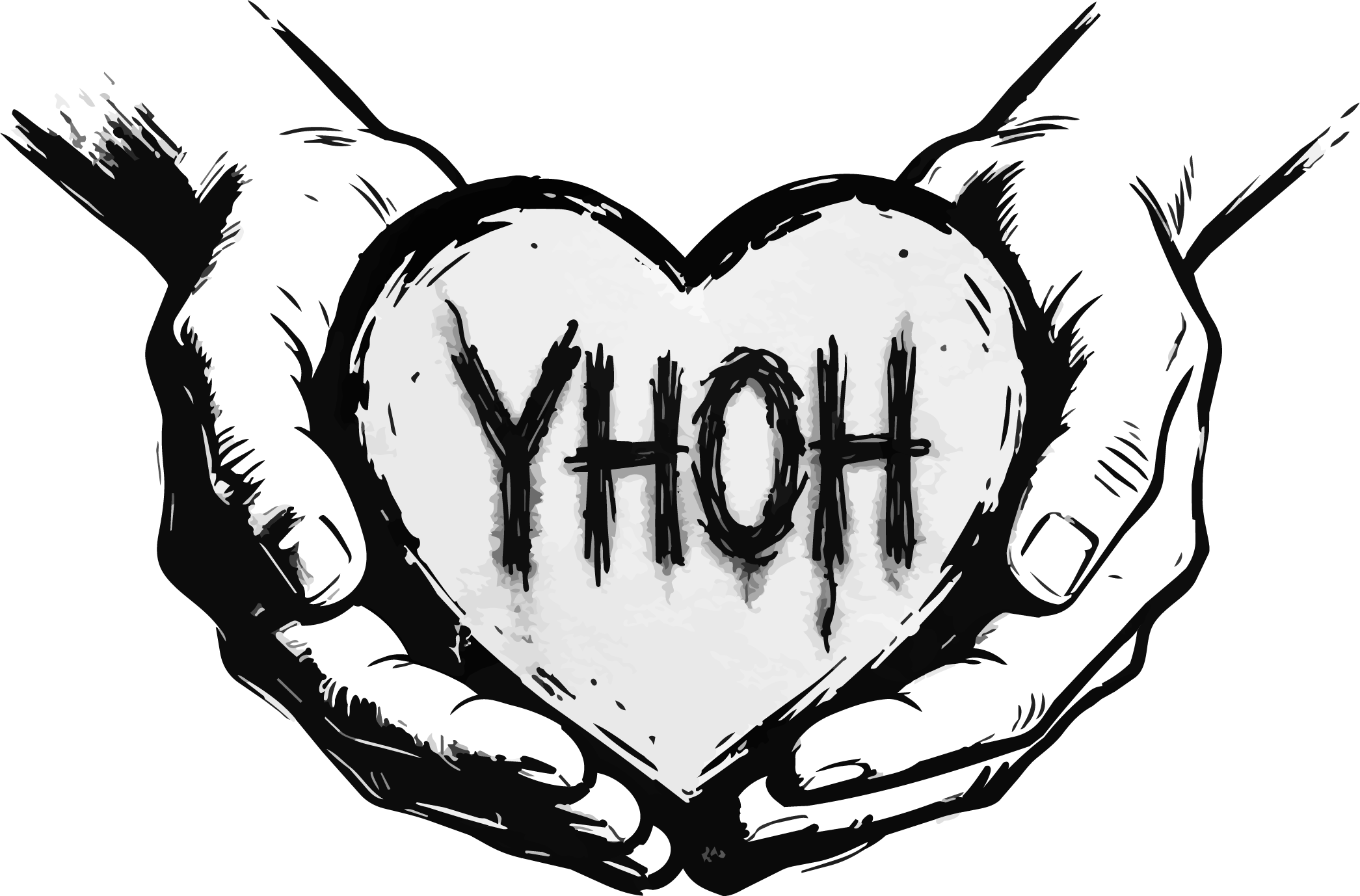 Your Heart Our Hands — hands cradling a heart marked YHOH